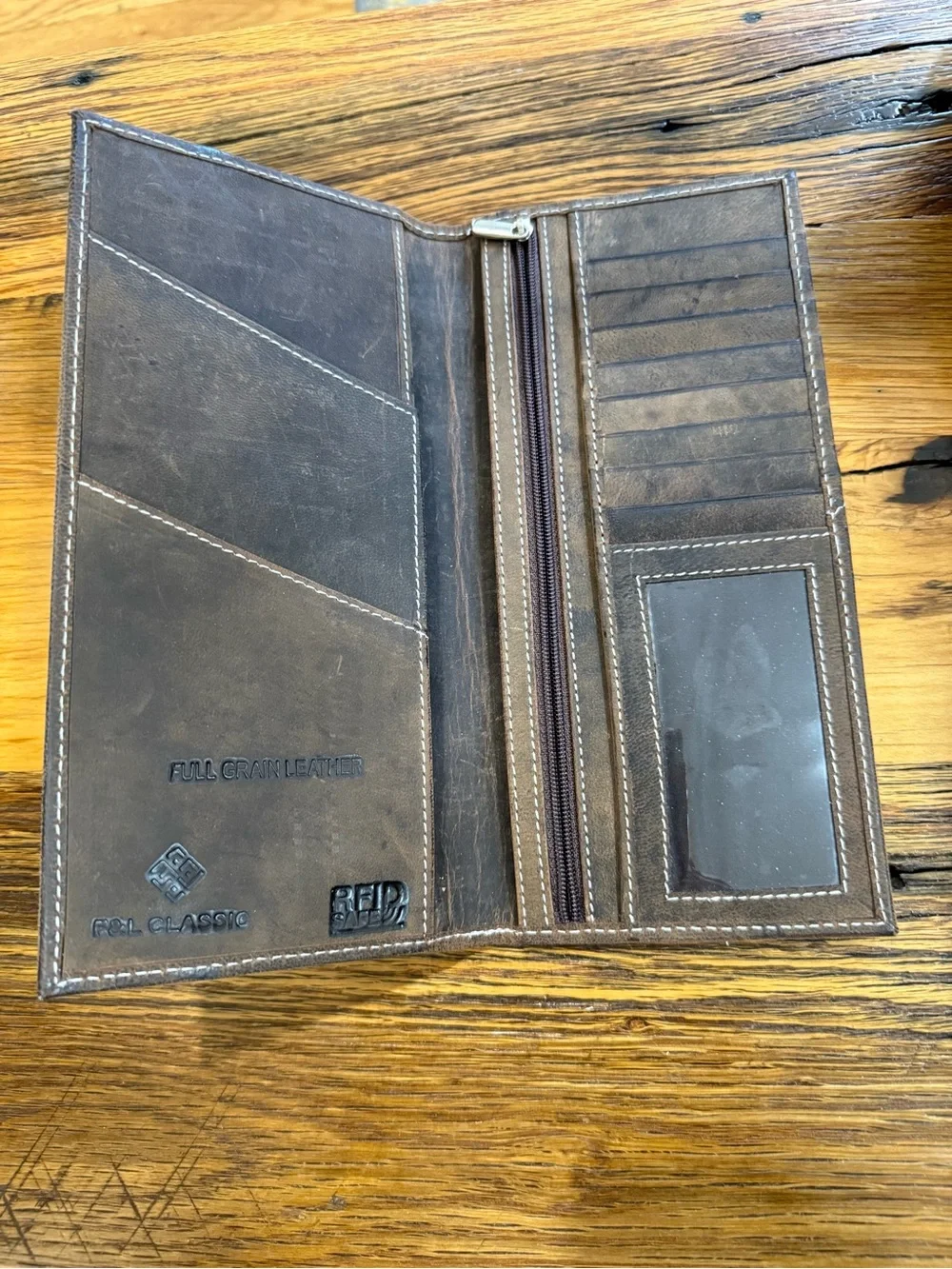 Full Grain Leather Men's Brown Long Wallet with RFID Protection